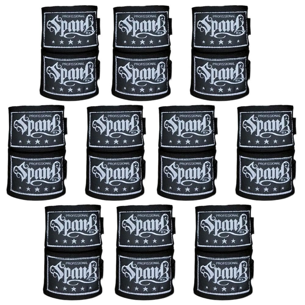 Kit 10 Pares Bandagem Elástica Boxe 3Metros - Preto