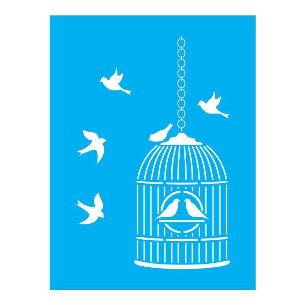 Stencil Tamako Gaiola Pássaros - 15X20 - Ref A3004