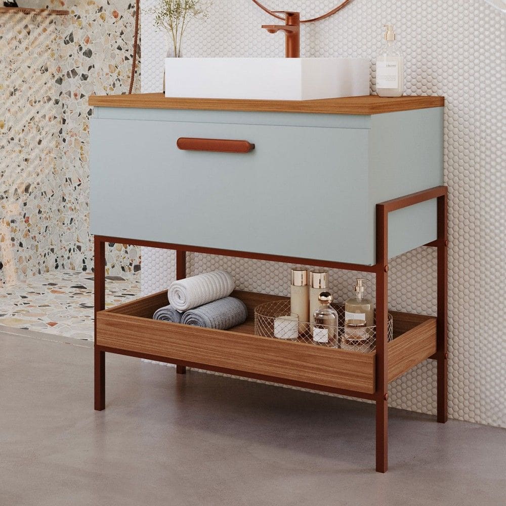 Armário de Banheiro Porti 60 Cm 1 Porta 100% Mdf Pistache/Freijó - Mgm Móveis