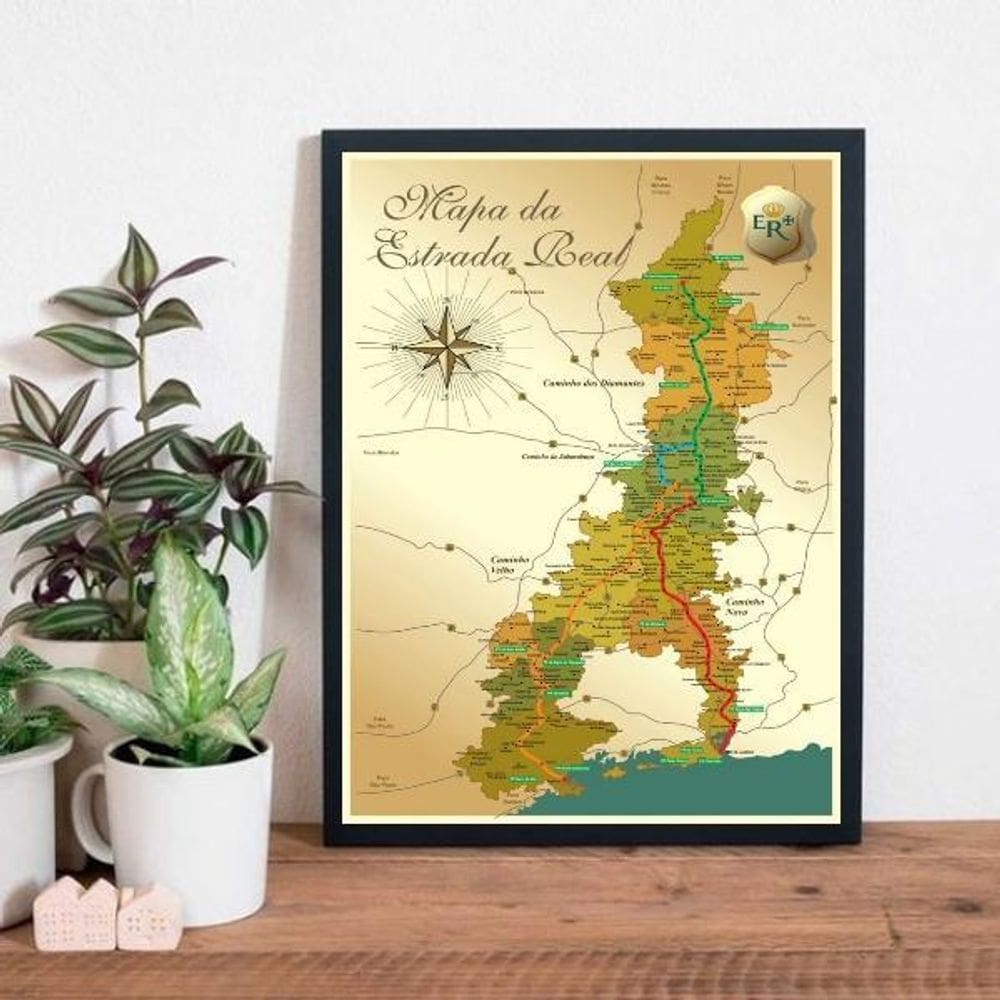 Quadro Decorativo Mapa Estrada Real 45X34Cm - Madeira Preta