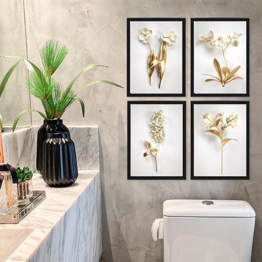 Quadros Decorativos Flores Brancas 45x34cm - Moldura Branca