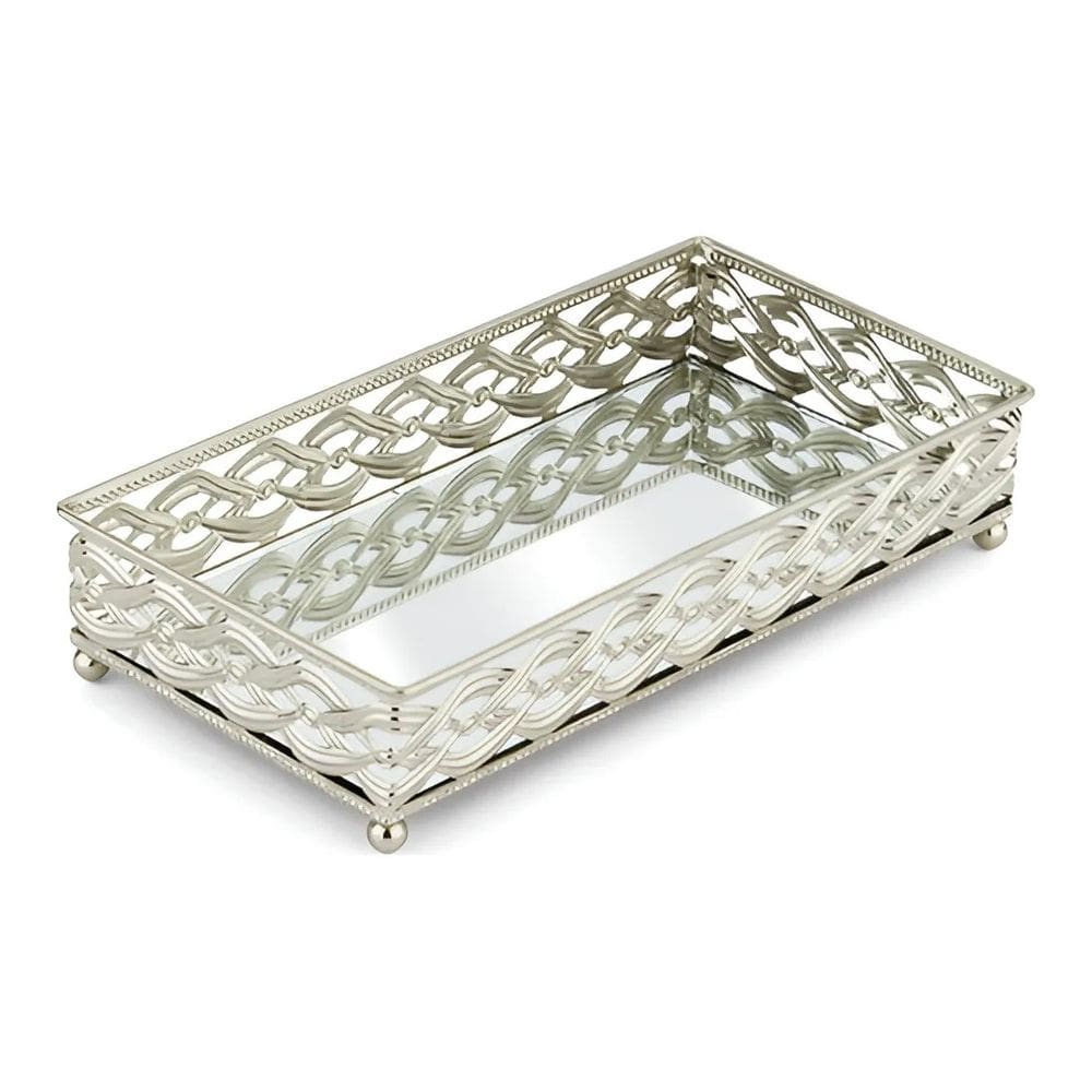 Bandeja Retangular com Espelho Francesa Prata 34cm - Mek