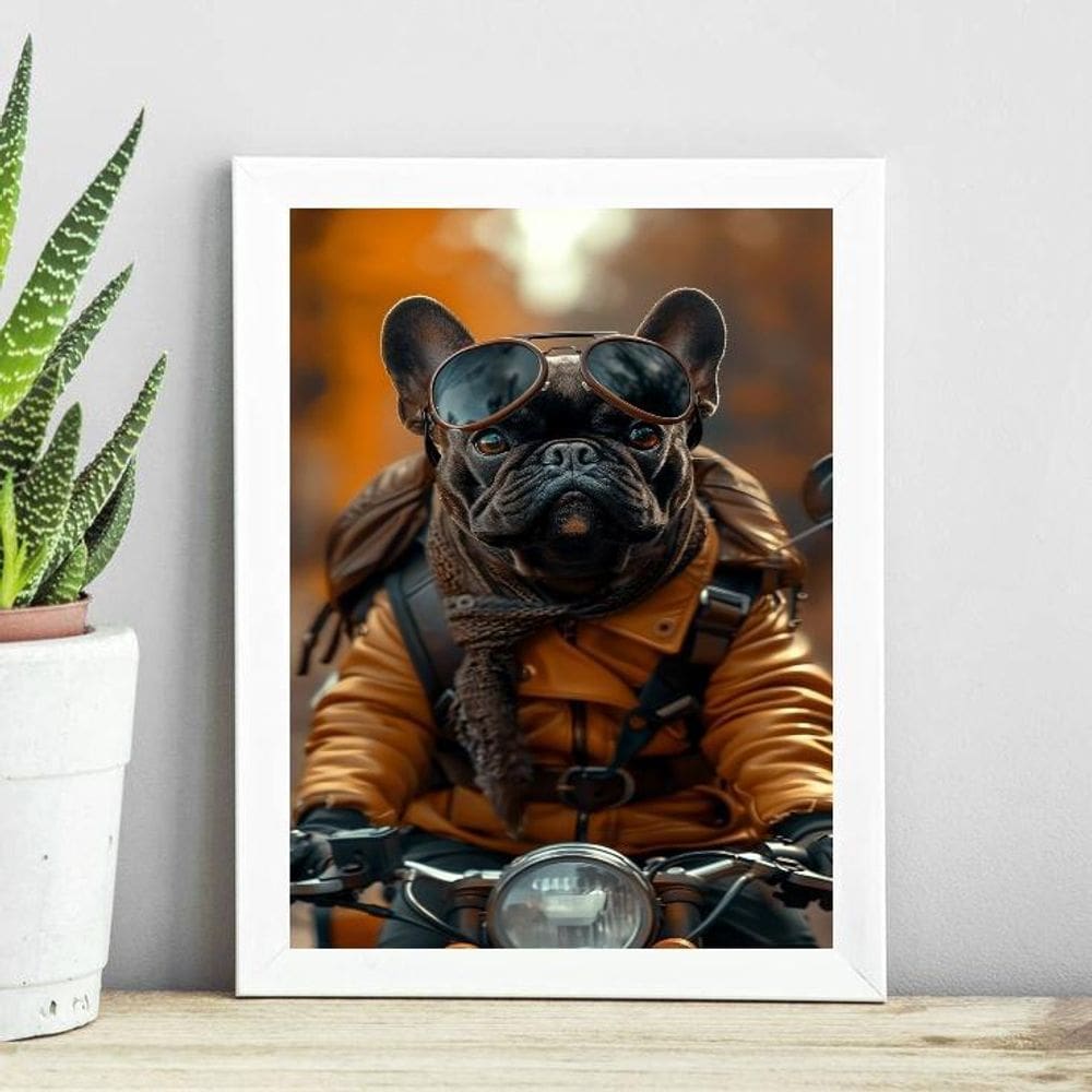 Quadro Bulldog Francês Motociclista 45X34Cm