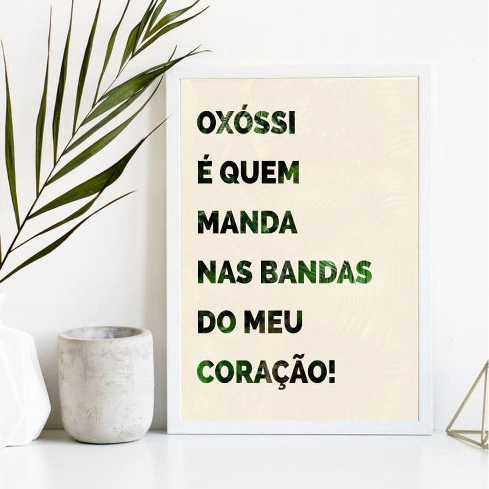 Quadro Oxóssi 24x18cm - Moldura Preta - Decoração Brilhante