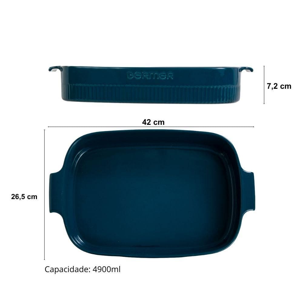 Travessa Refratária Retangular 37x26 Verdigris 4900 ml