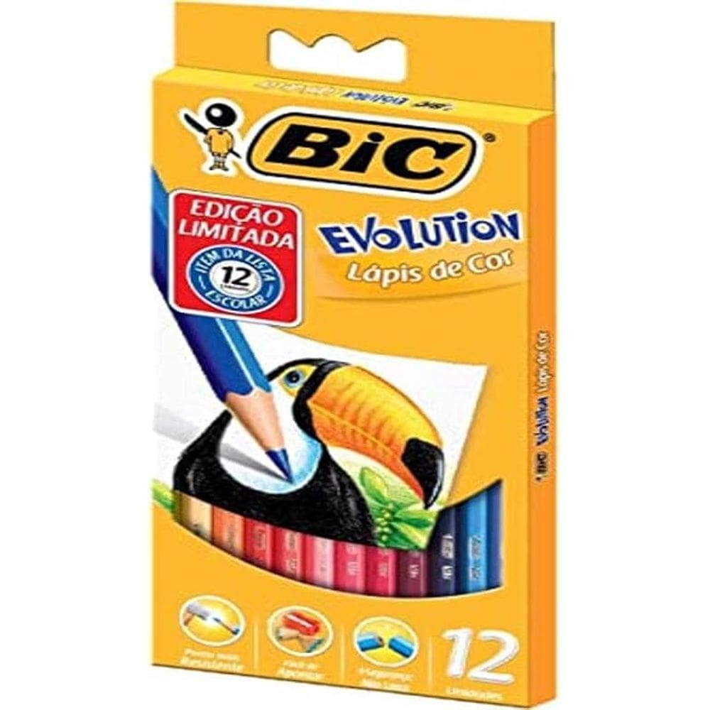 Lápis de Cor, Bic, Evolution, Sextavado, 12 Cores