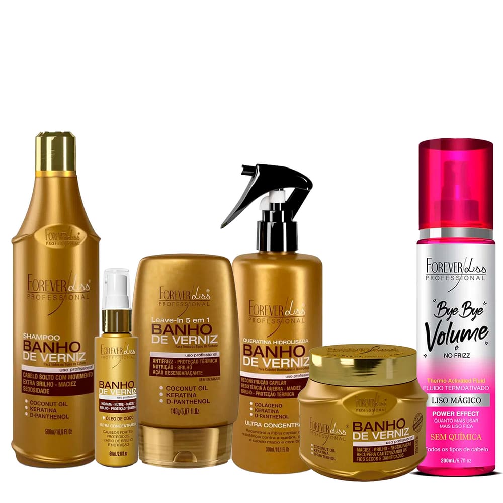 Forever Liss Kit Banho De Verniz Másc 250g e Bye Bye Volume