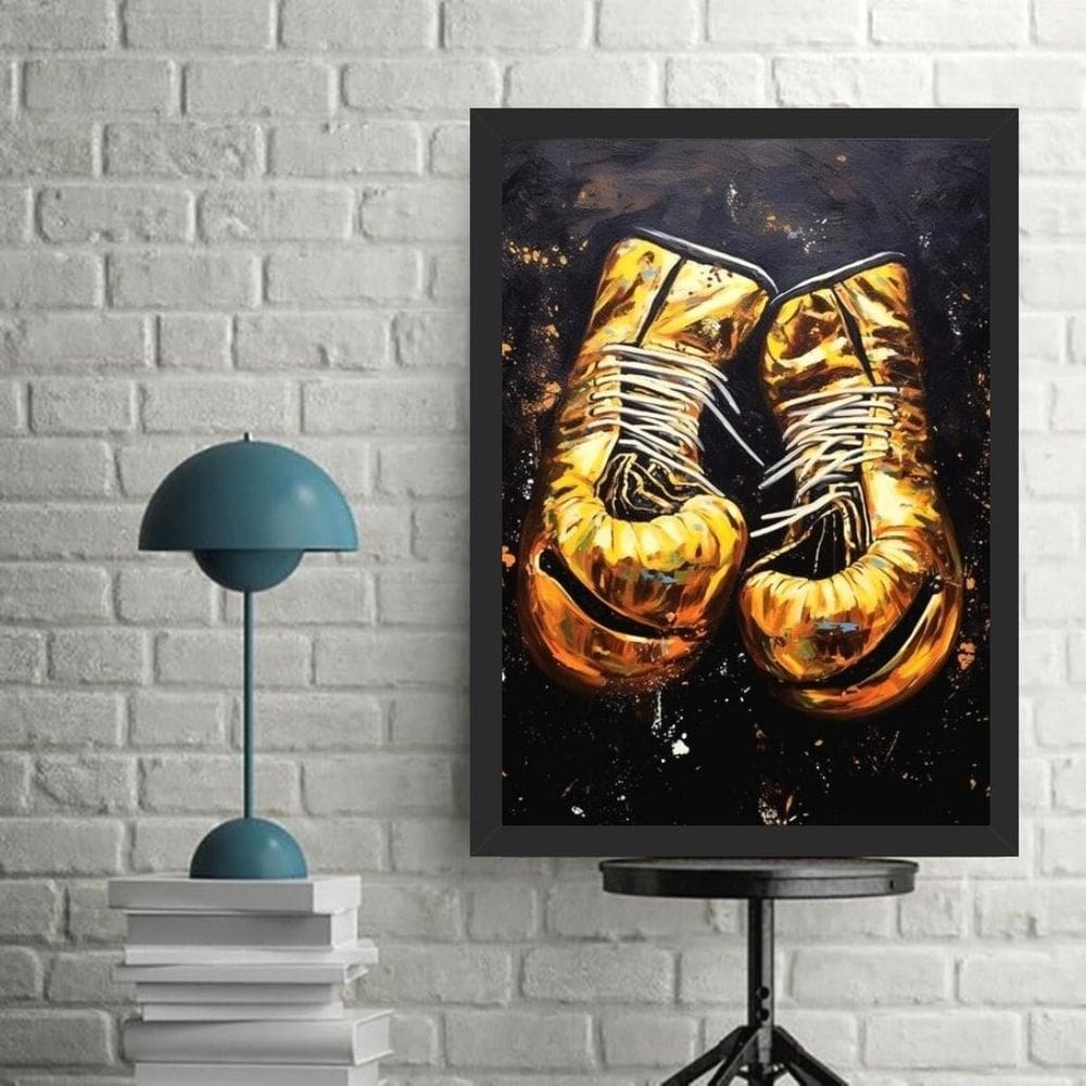 Quadro Decorativo Arte Luvas Boxe Dourada 33X24Cm