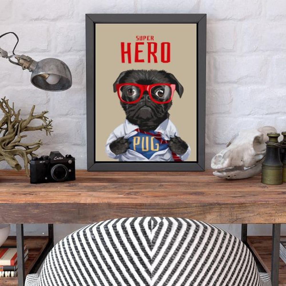 Quadro Decorativo My Super Hero Pug 34x23Cm