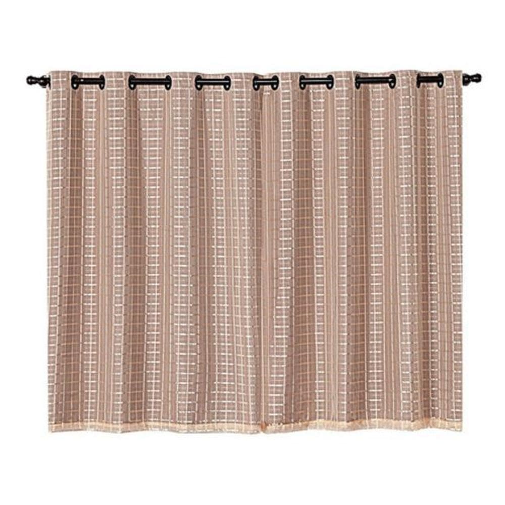 Cortina De Voil Voal Quadriculada Marrom/Bege 2,30X2,70