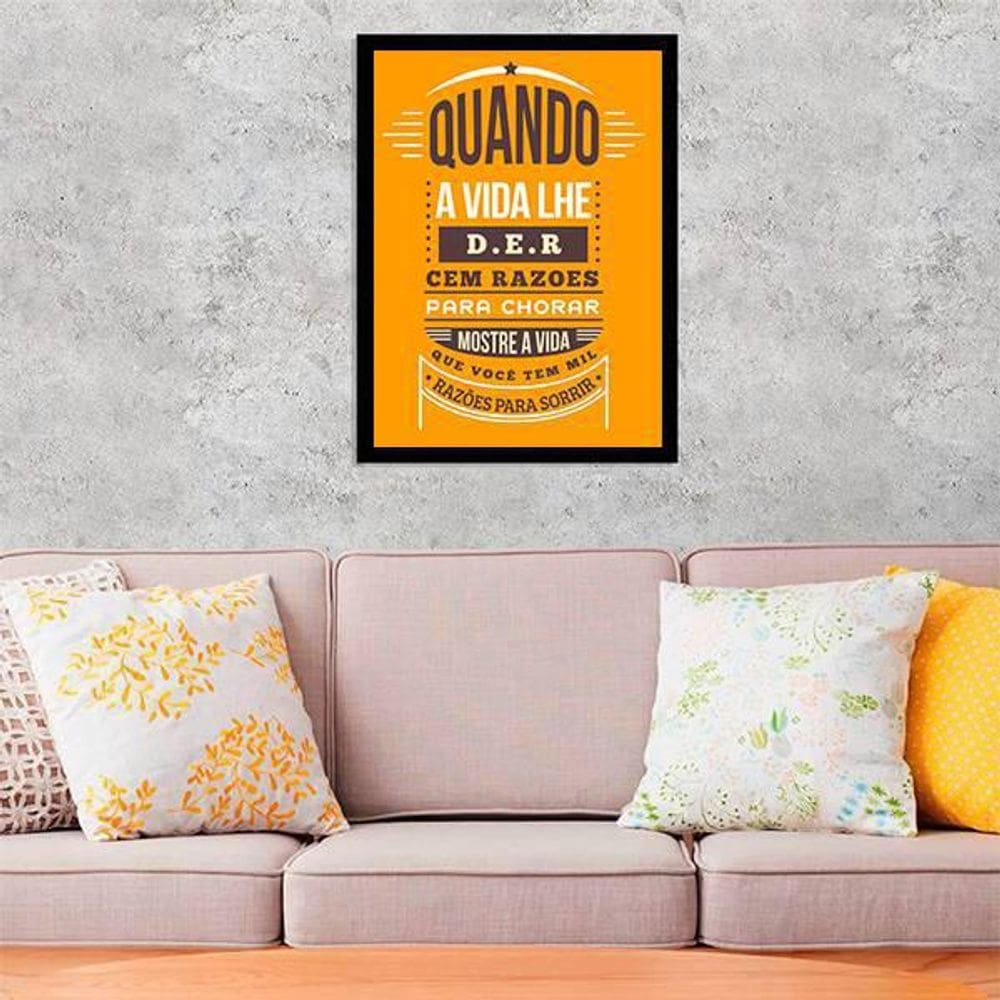 Quadro Decorativo Razões Para Sorrir 34X23Cm Moldura Branca