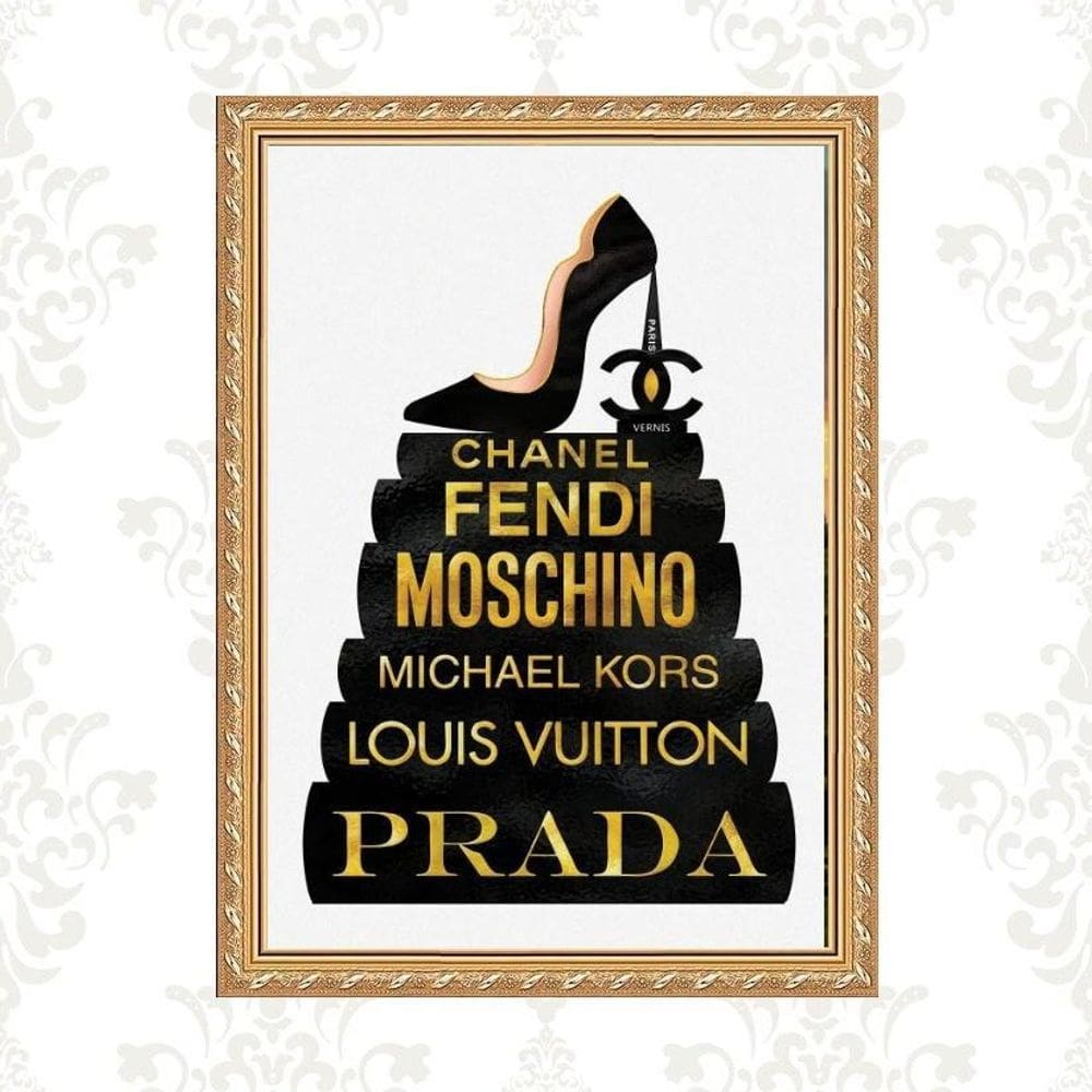 Quadro Moldura Dourada Livros Moda Fashion 33X24Cm