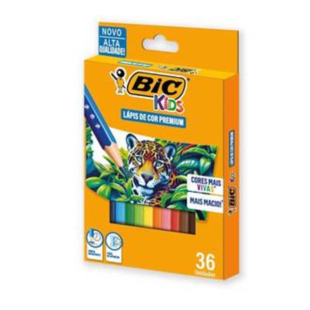 Lápis de Cor Kids Premium Madeira - 36 Cores - BIC
