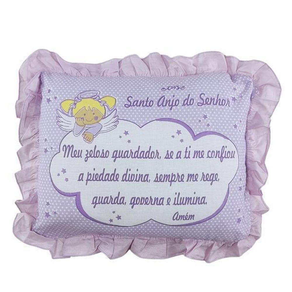 Travesseiro Oração Pai Nosso Santo Anjo 28X35 Babado Lilas