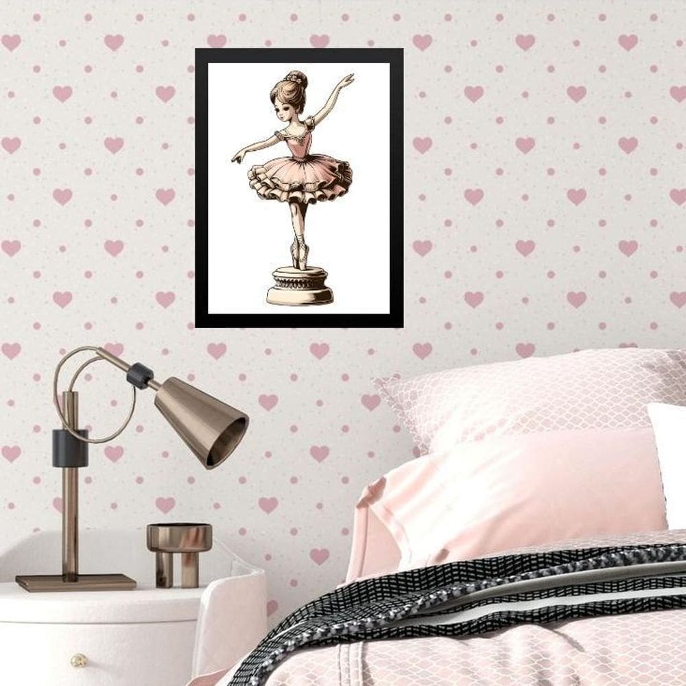 Quadro Infantil Bailarina Caixinha De Música 45X34Cm - Vidro