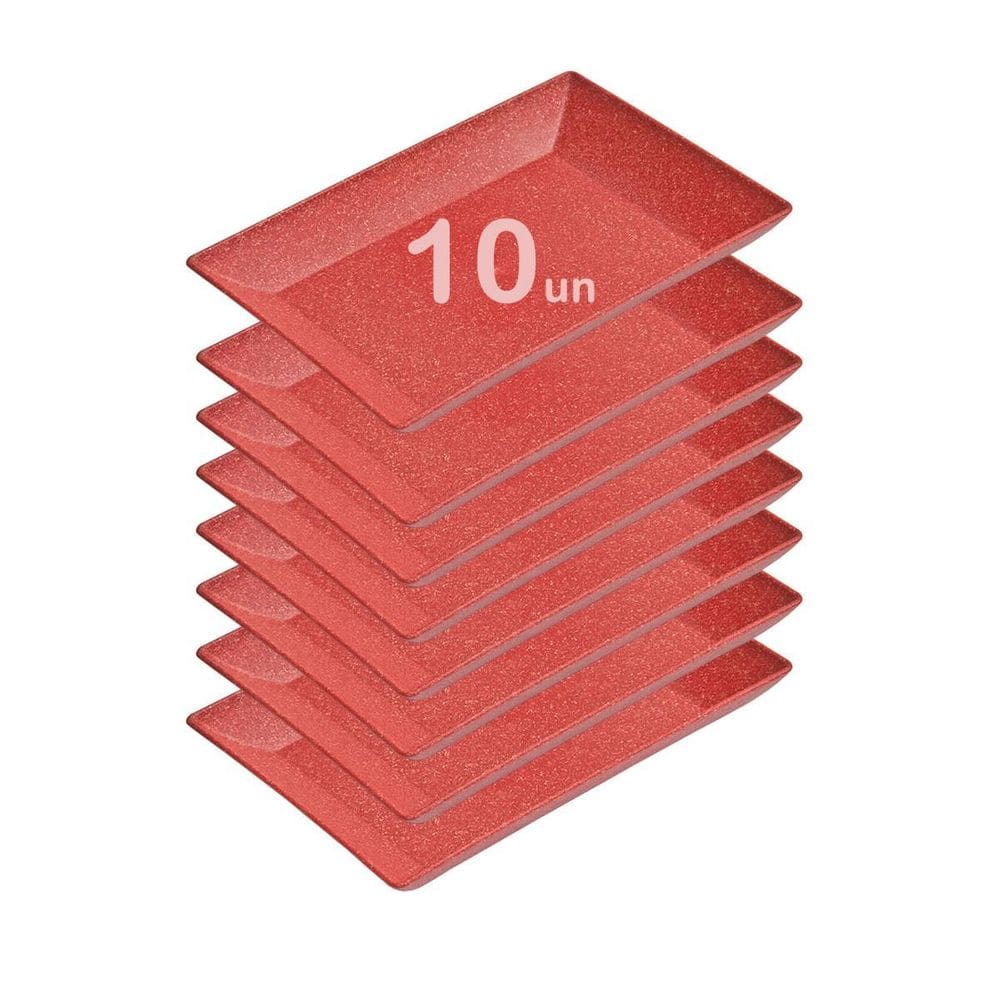 10Un Petisqueira Travessa Retangular 28Cm Vermelho