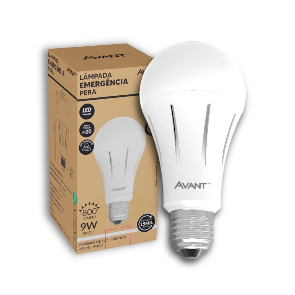 Lâmpada Emergência Pera Avant 6000K - Luz Fria - 9W