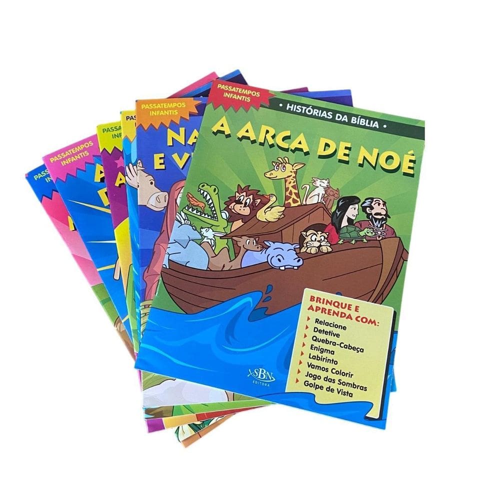 Kit Com 6 Livros Histórias Da Bíblia Passatempos Infantis