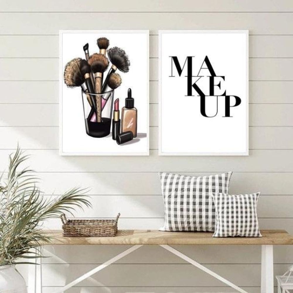 Kit 2 Quadros Decorativos Maquiagens 45x34cm - com Vidro