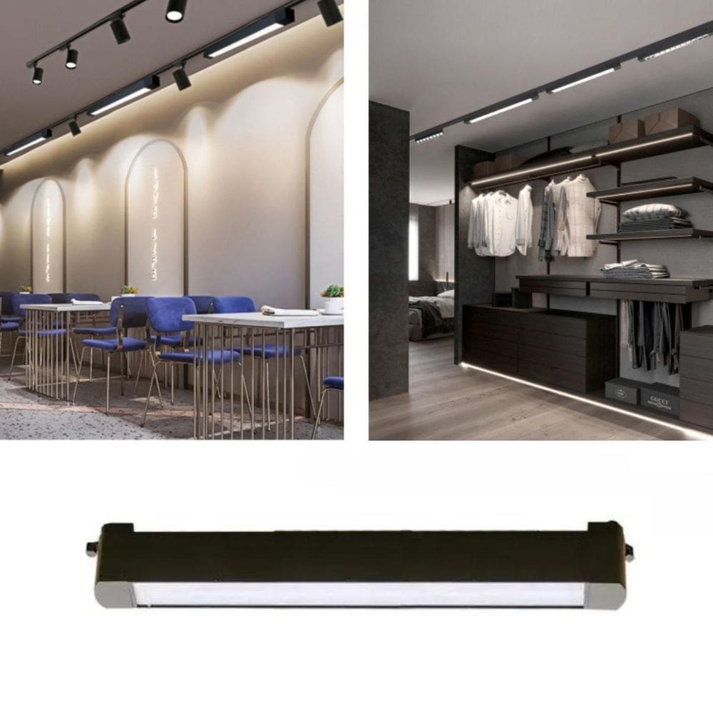 Luminária Preta Luz Difusa Linear 20W De 33Cm Para Trilho