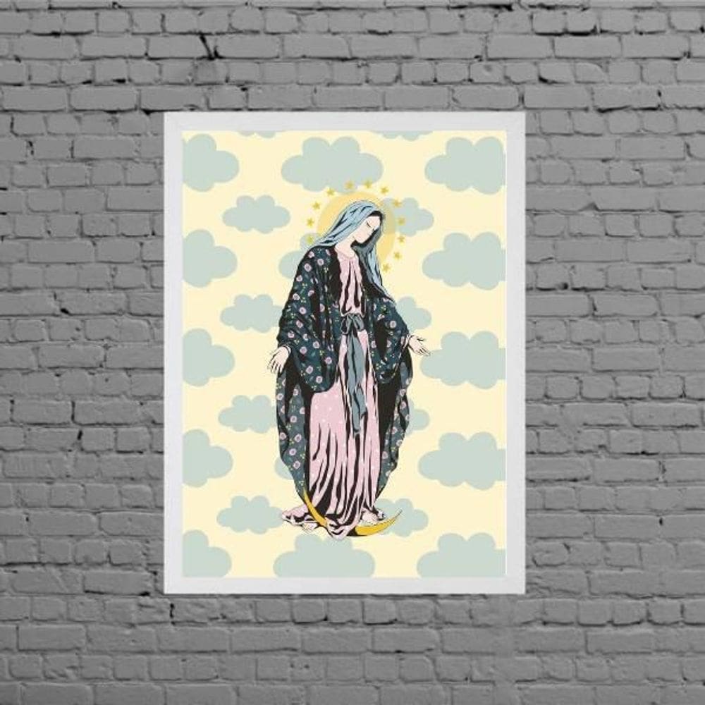 Quadro Nossa Senhora 24x18cm Madeira Branca