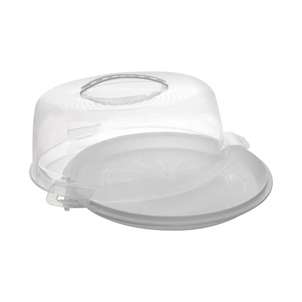 Prato para Bolo de Plástico com Tampa e Alça Branco - Lyor