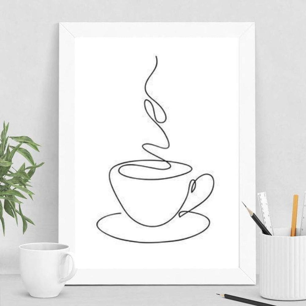 Quadro Xícara de Café Line 33x24cm Vidro - Madeira Preta