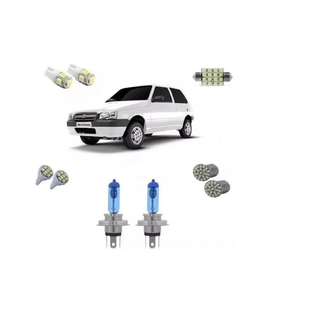 Kit Lampada Super Branca + Led Farol Alto E Baixo Uno Mille