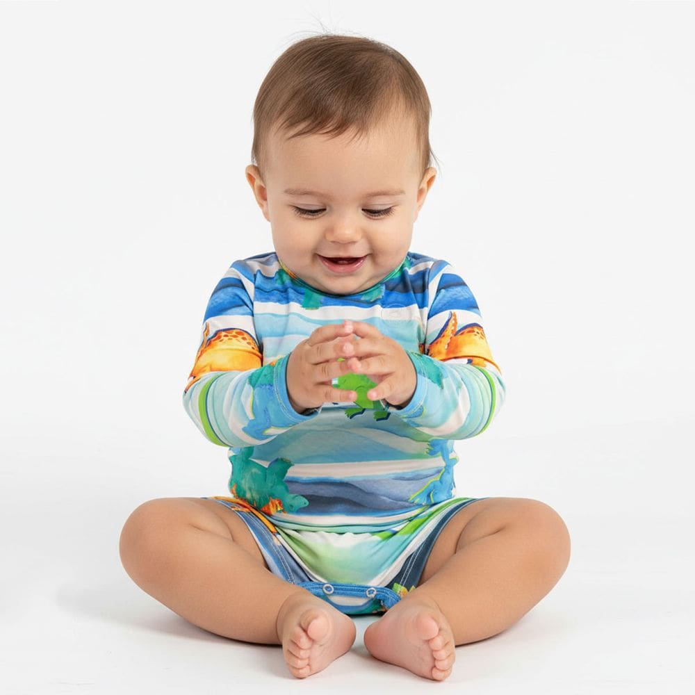 Macaquinho Praia Bebê Proteção UV Dinossauros Azul Up Baby