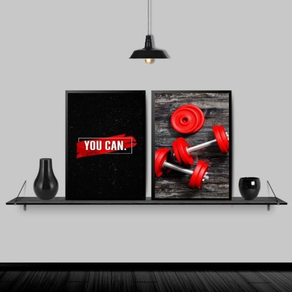 Kit Quadros Halteres De Academia You Can 45X34Cm 2 Peças