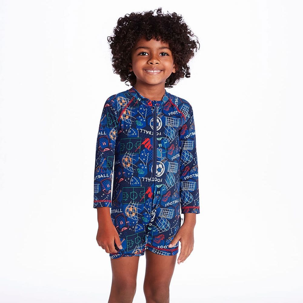 Macaquinho Praia Infantil Proteção UV Football Marinho Tip Top