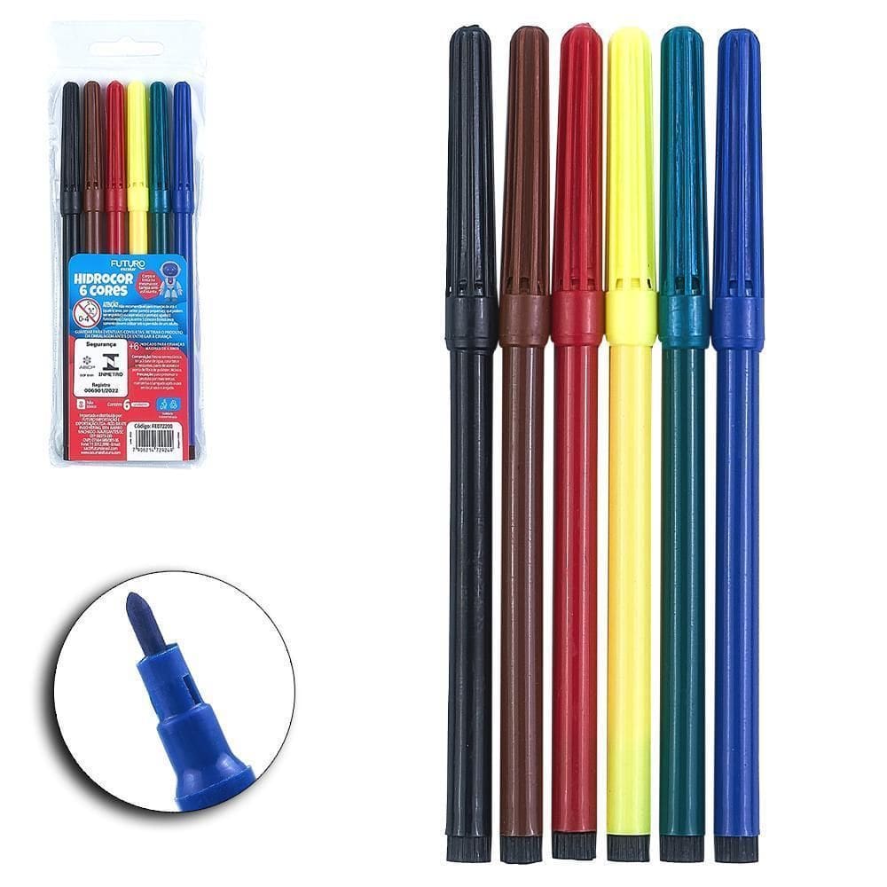 Caneta Hidrografica / Hidrocor Futuro Escolar Com 6 Pecas