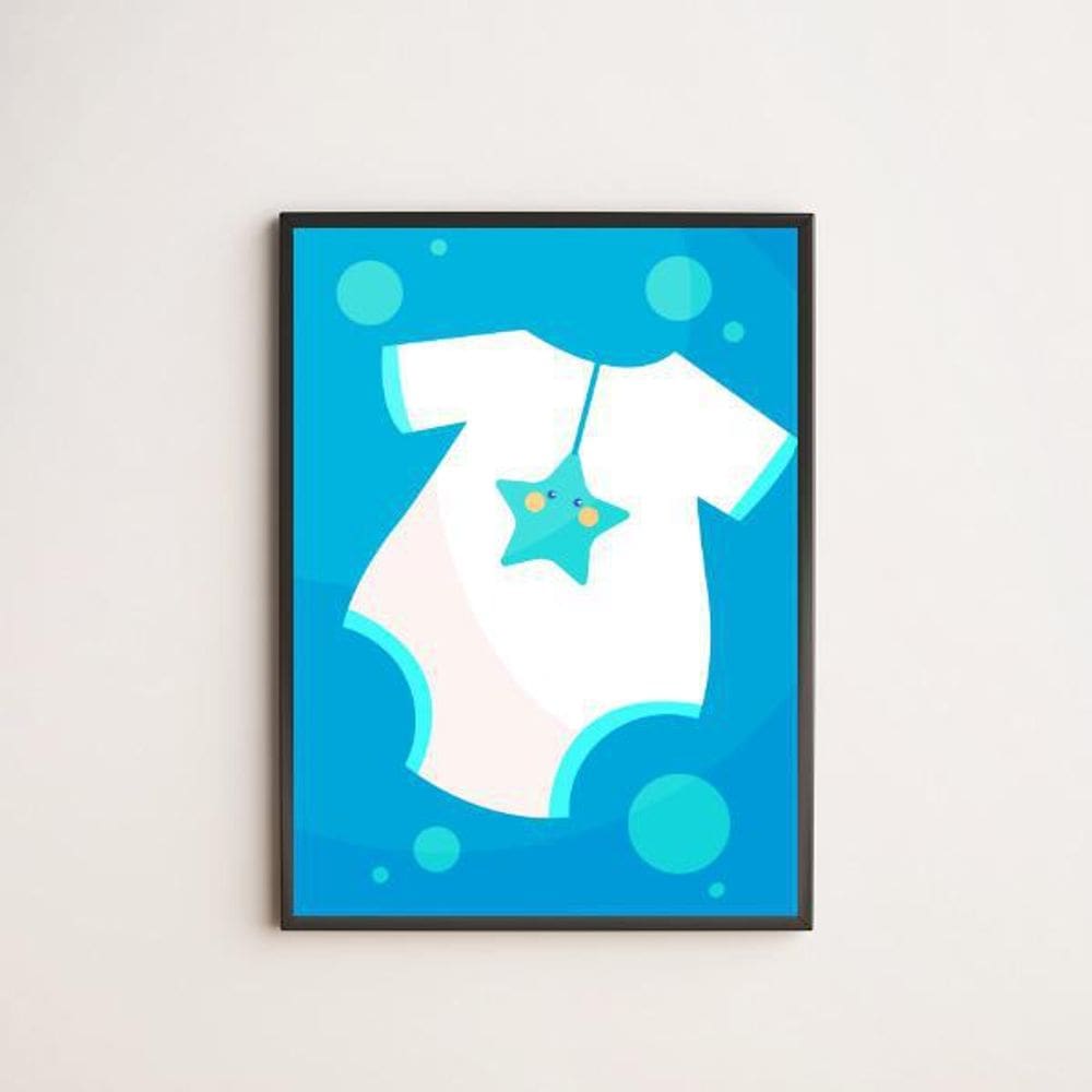 Quadro Barquinho Body Bebê Azul 24X18Cm Preto