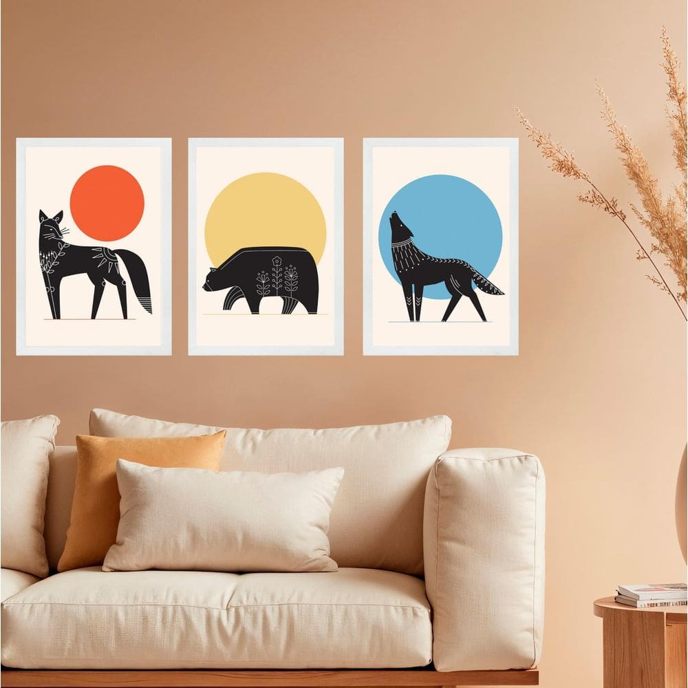 Kit 3 Quadros Decorativos Animais Boho 33X24Cm