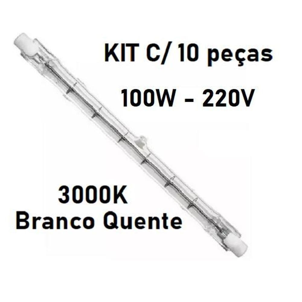 Kit 10 Lampadas Halógenas Palito 100W 220V 3.000K Quente
