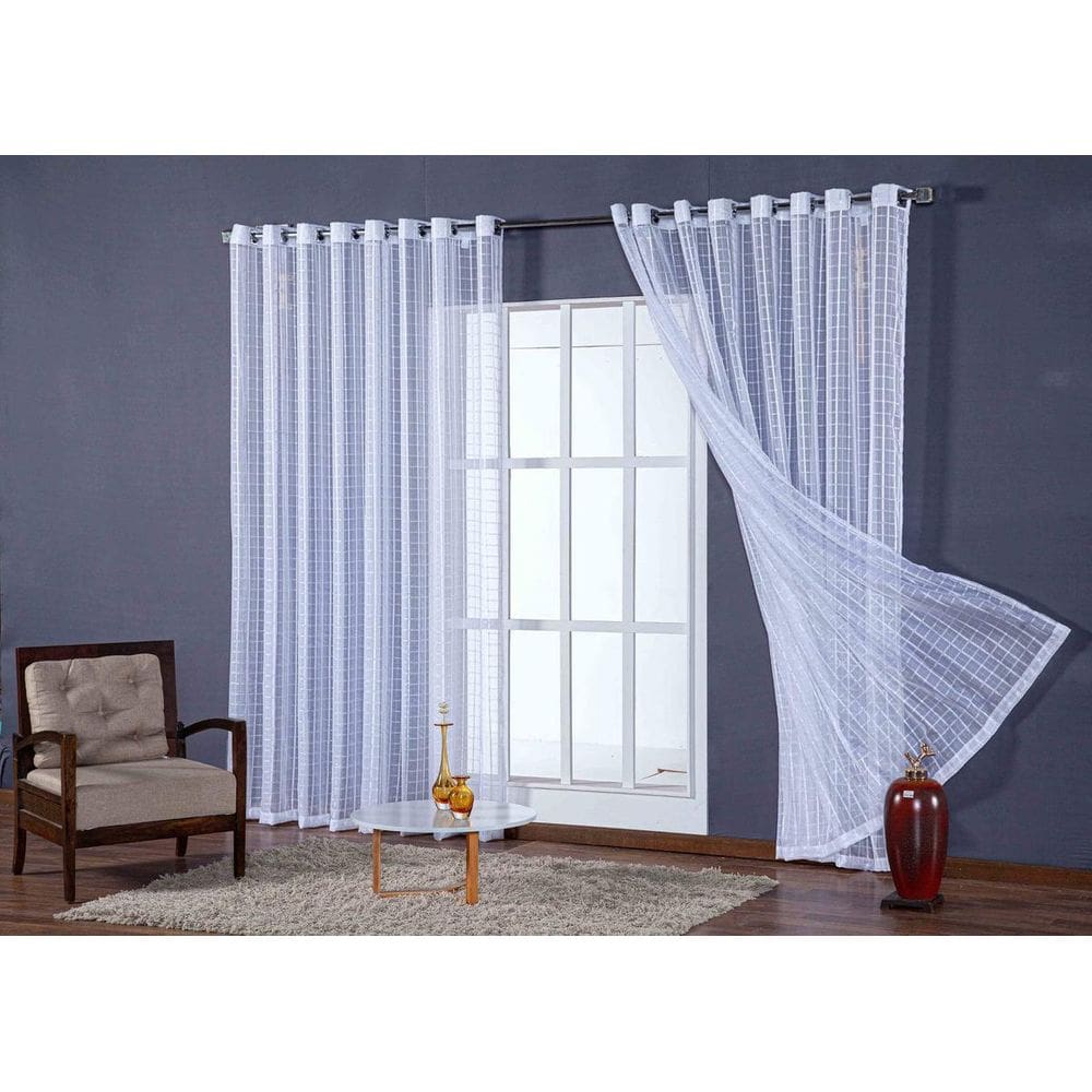 Cortina Para Sala Grande Voal Quadriculado Branca 5,00X2,80