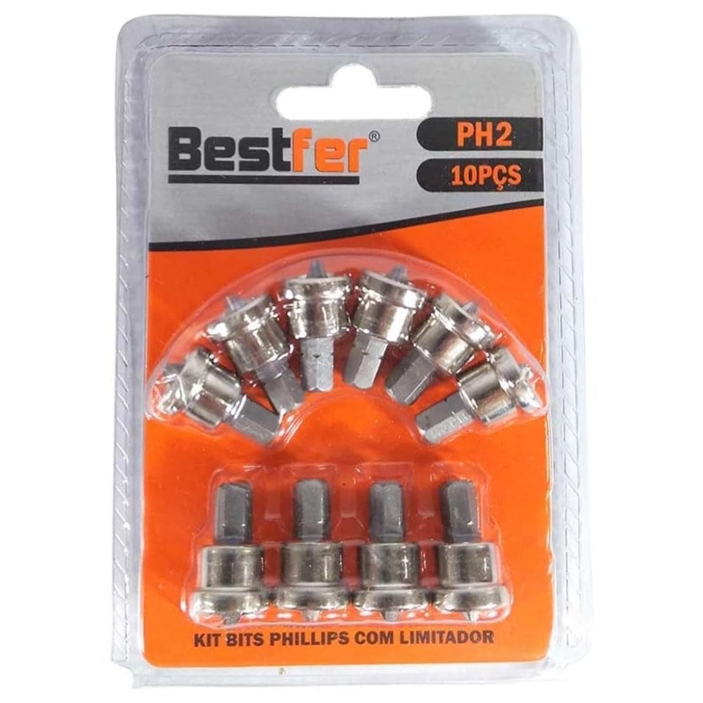 Kit 10 Bits Philips PH2 Com Limitador De Profundidade 25mm