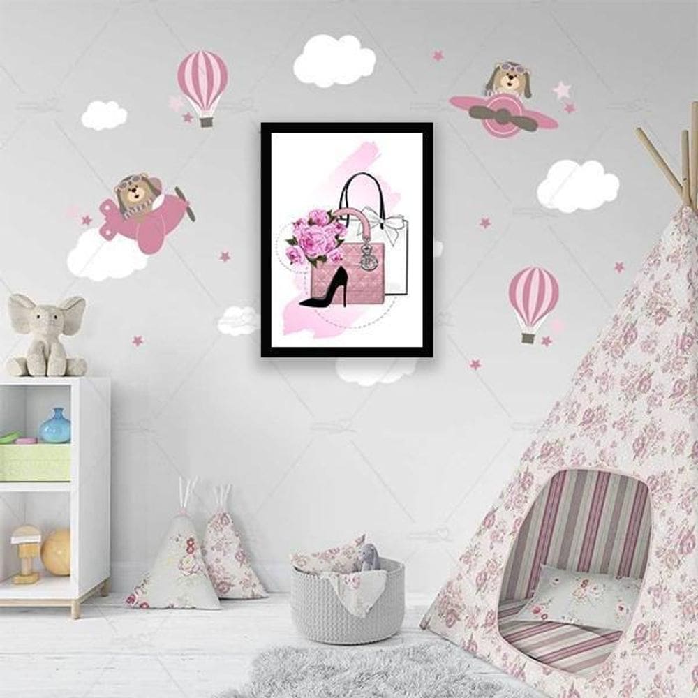 Quadro Decorativo Bolsas Com Sapato 34X23Cm - Moldura Branca