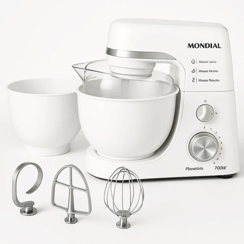 Batedeira Planetária Mondial BP-03W-2B Com 12 Velocidades 700W Branca 220V