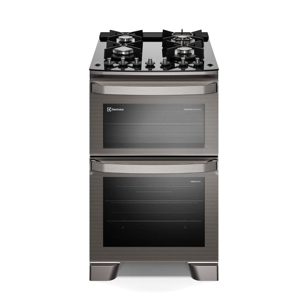Fogão 4 bocas Electrolux Cinza Experience Mesa Vidro, 2 fornos e PerfectCook360 (FE4DG)