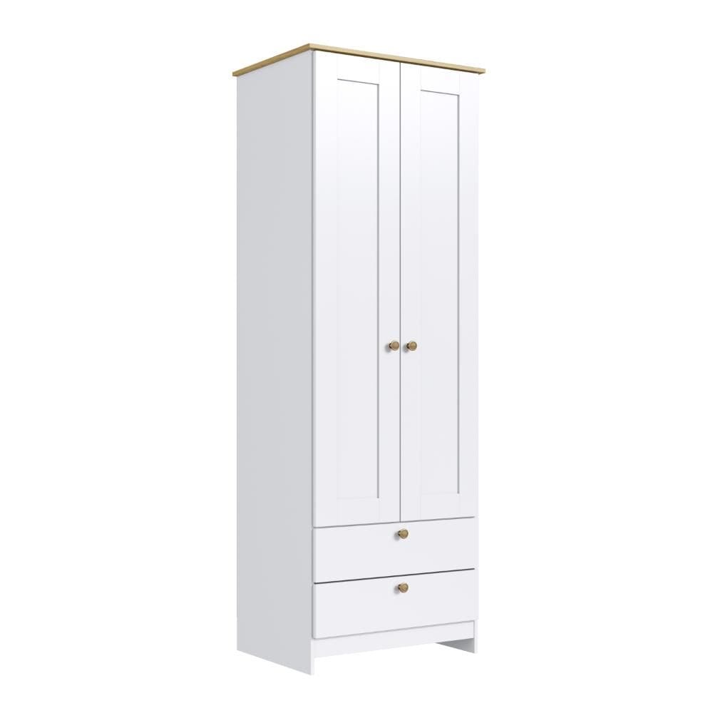 Guarda Roupa Solteiro 2 Portas 2 Gavetas 60cm RP2220 Branco/Ipê - Decibal