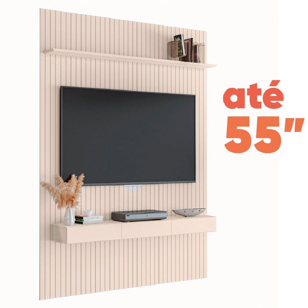 Painel para TV até 55 Polegadas 1,39x2,40m Ripado com Nicho Arbo Off White EDN