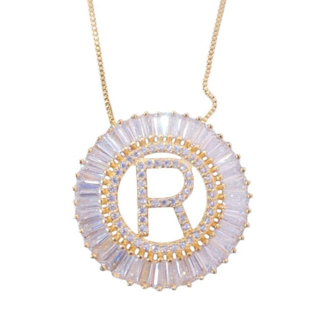 Pingente Mandala De Letra R Folheado A Ouro