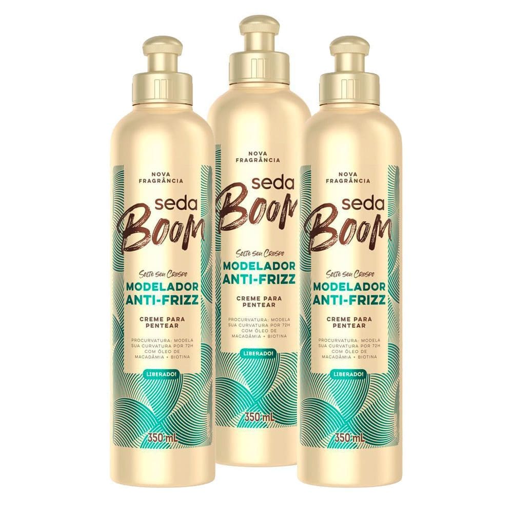 Kit 3 Creme para Pentear Seda Boom Modelador Antifrizz 350ml