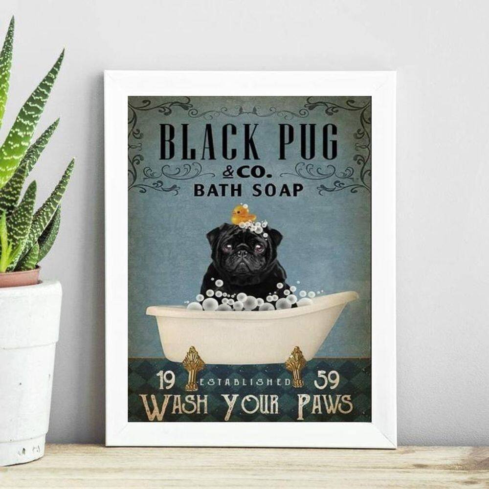 Quadro Decorativo Banheiro Black Pug 45X34Cm