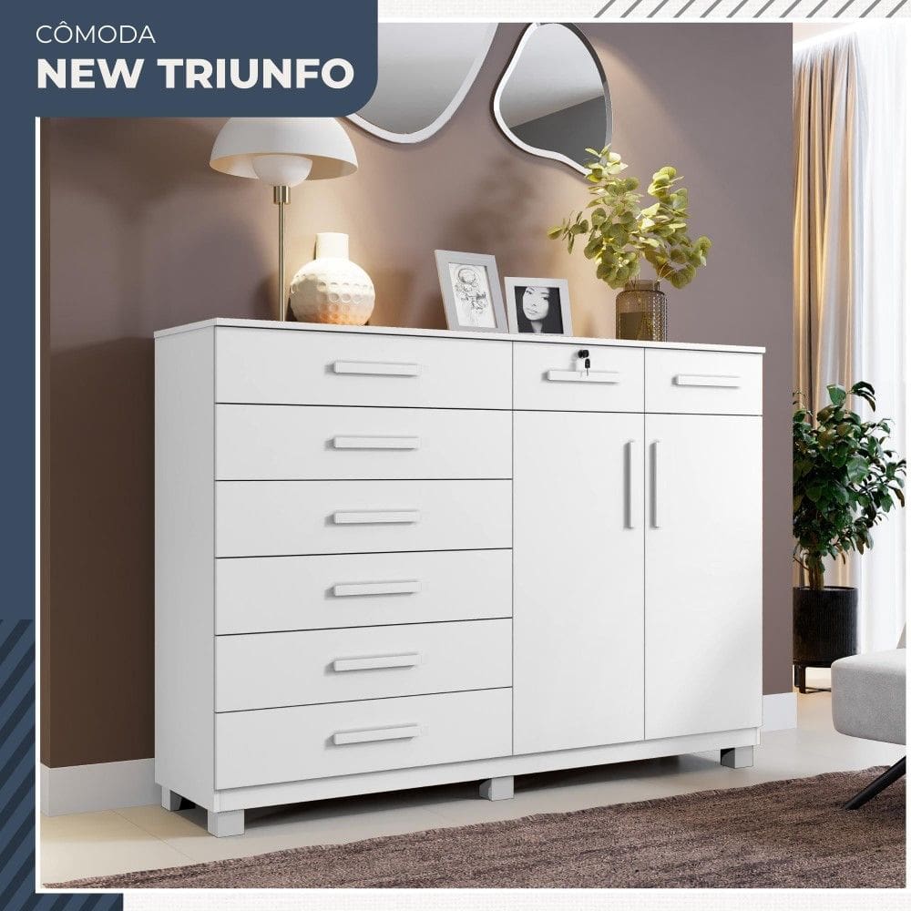 Comoda New Triunfo 2 Portas 8 Gavetas em MDP com Chave Benetil Moveis