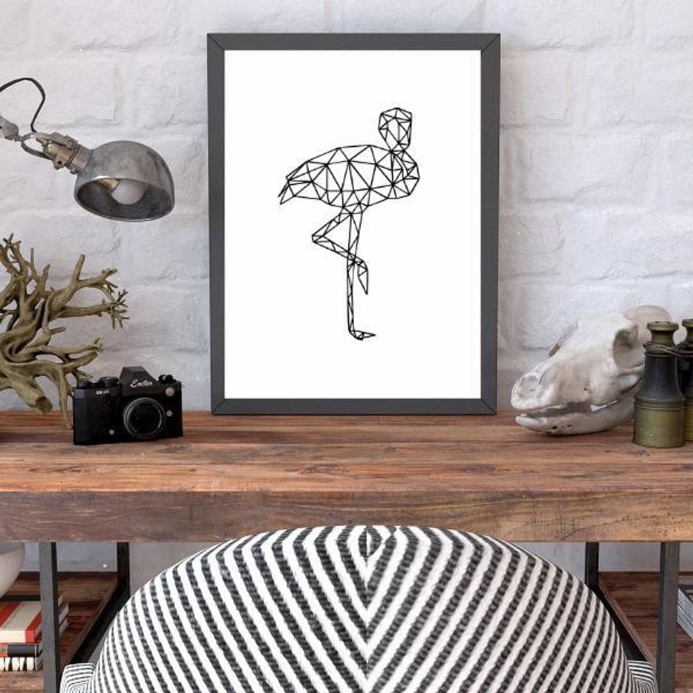 Quadro Decorativo Flamingo Geométrico 45x34cm