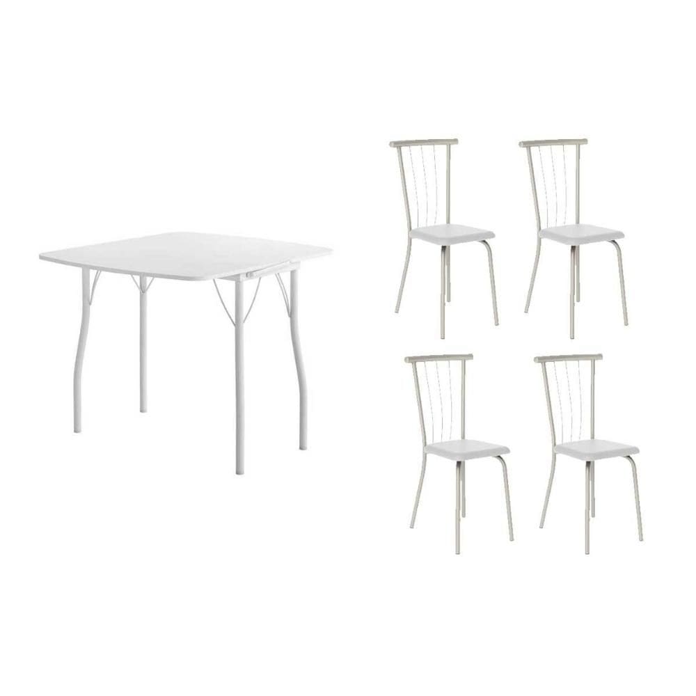 Conjunto: Mesa Sala Jantar Dobrável e 4 Cadeiras 154 Branco/Branco - Branco/Corano Branco - Carraro