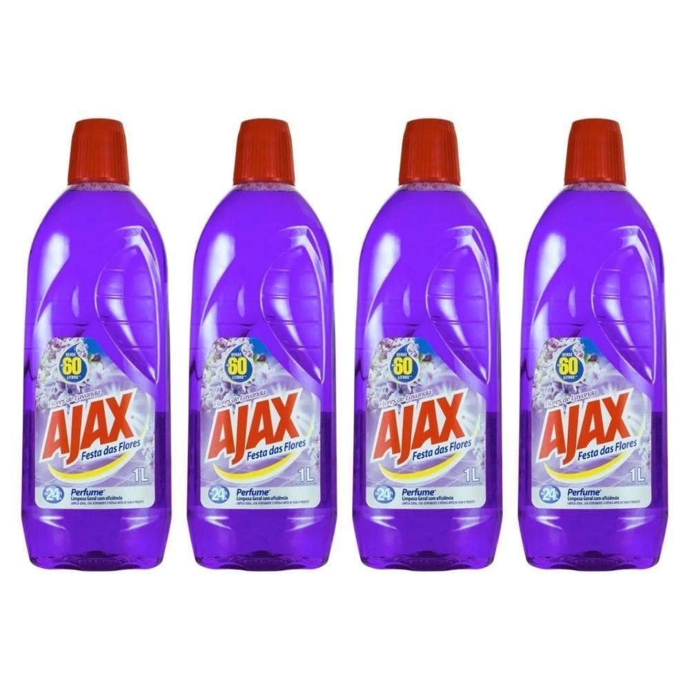 Kit 4 Limpador Diluível Ajax Festa Das Flores Lavanda 1 Litro