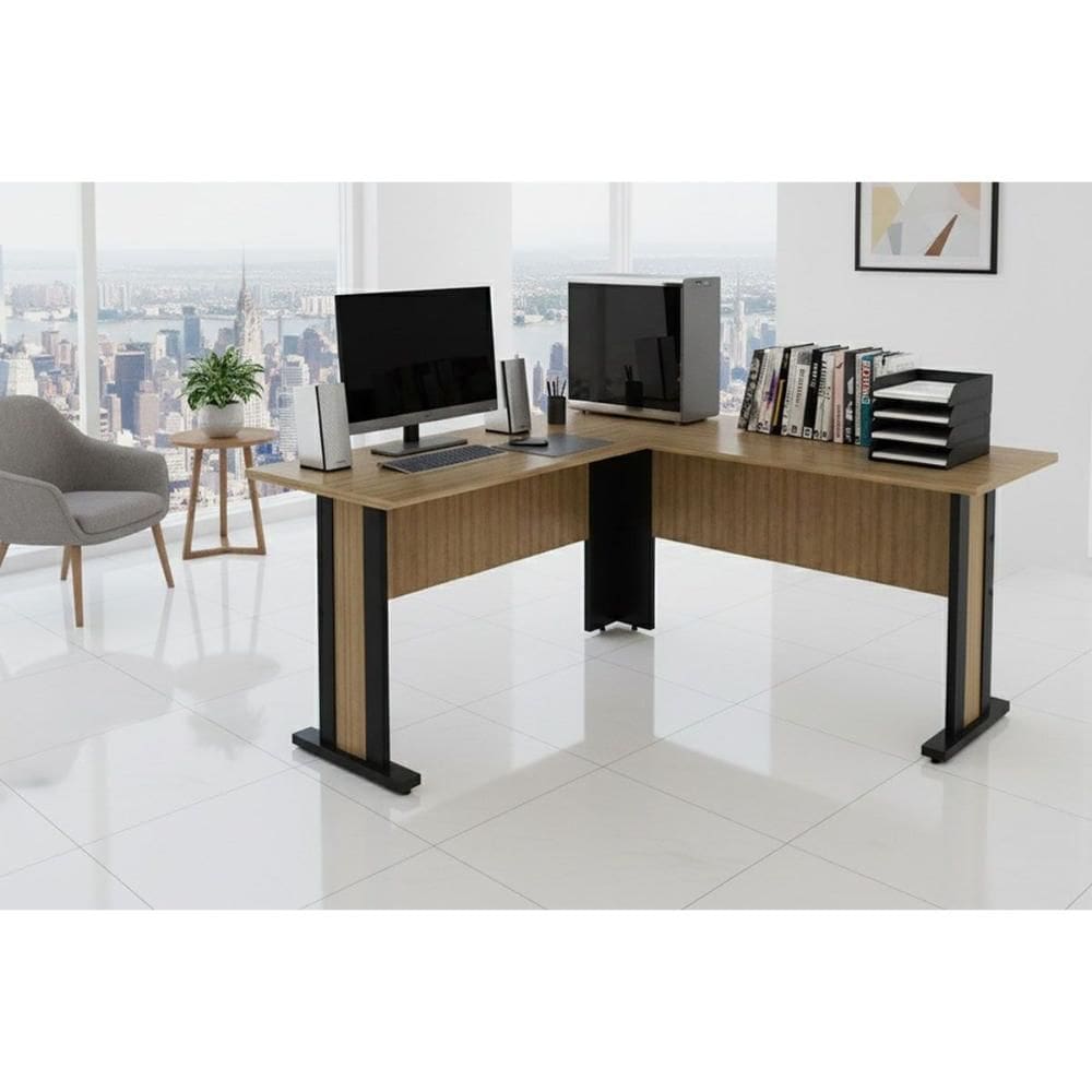 Mesa Computador Canto ME-4195 Amêndoa/Preto - Tecno Mobili